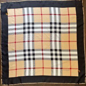 NWT Burberry Scarf Iconic Beige Check Black Border Silk Wrap